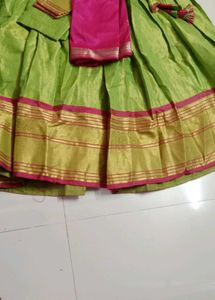 Vibrant Green Ethnic Skirt with Gold Border