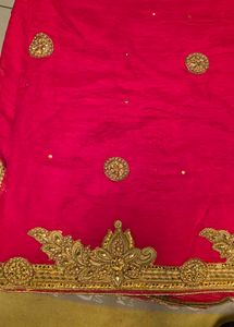 Red party wear saree heavy border
