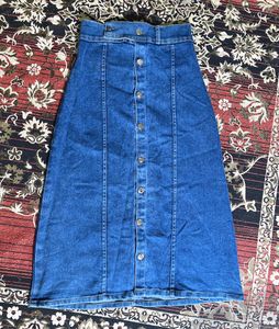Trendy Long Denim Skirt | Blue A-Line Skir