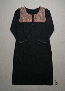 Elegant Black Kurta with Golden Brocade Yoke