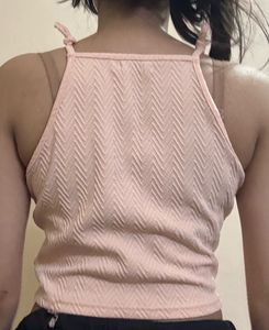 Stylish Pink Textured Halter Top