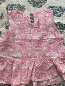 Fabindia Crop Top - Light Pink Floral sleeveless