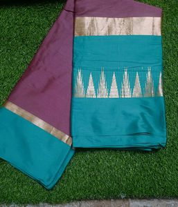 Beautiful Teal Saree with Pink Border