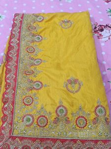 Elegant Yellow Embroidered Saree