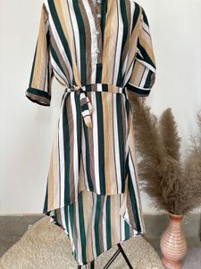 Striped High-Low Midi Dress