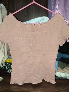 Cute Pink Lace-Up Off-Shoulder Top