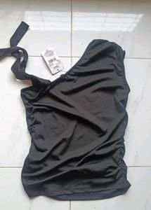 SHEIN Black One-Shoulder Ruched Top