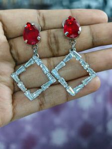 Elegant Red Teardrop Crystal Dangle Earrings
