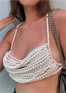 Fashionable Multi-Layer Pearl Beaded Crop Top