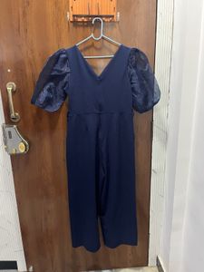 Navy Blue Jumpsuit with Puff Sleeves