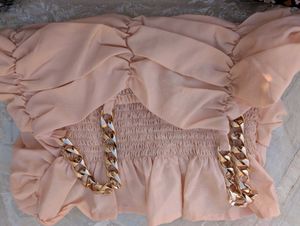 Chic Ruched Crop Top with Gold Chain Straps