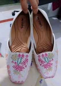 Embroidered White Ballet Flats