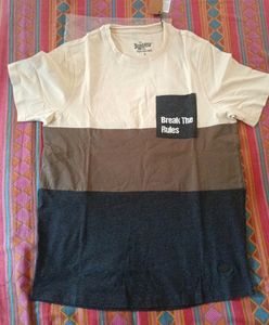 Roadster Men Beige Colourblocked Raw Edge T-shirt