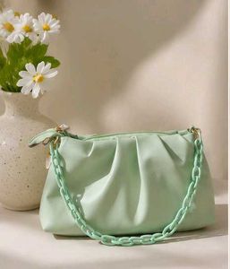 Mint Green Ruched Chain Shoulder Bag