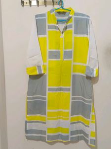 Stylish Yellow & Grey Geometric Print Kurta