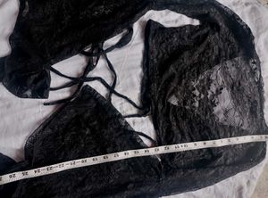 Black Lace Bell Sleeve Crop Top