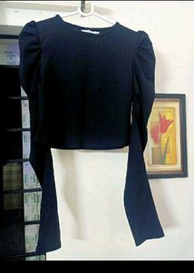 ZASTRAA Black Chic Puff Sleeve Top