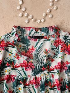 Floral Print Ruffle Trimmed Top