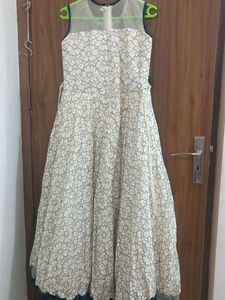 Elegant Floral Gown with Embellished Neckline