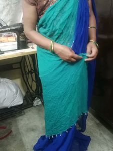Stylish Dark Blue &amp; Light Green Saree