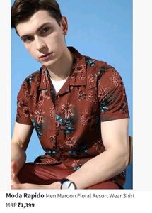 Moda Rapido Men Maroon Floral Resort Wear Shirt