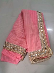 Pink Saree with Mirror Work Border