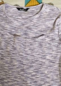 Grey Marled Knit Long Sleeve Dress Purple Combo