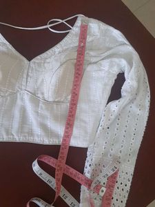Elegant White Embroidered Hakoba Blouse