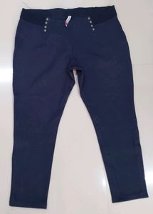Navy Blue Embellished Waist Pants