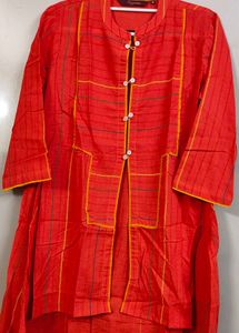 Stylish Red Ethnic Kurti with Front Jacket Design