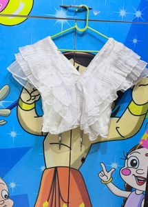 White Ruffled V-Neck Top
