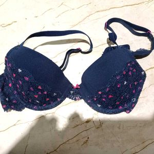 Cute Navy Blue Bra with Pink Hearts