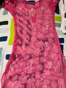 Vibrant Pink Chikankari Kurta