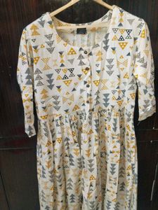 White Printed Kurti Dress