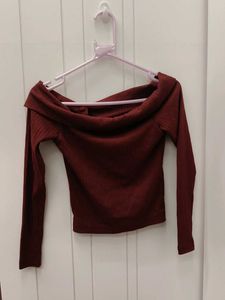 Maroon Off-Shoulder Button-Up Top