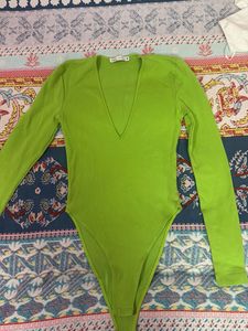 Lime Green V-Neck Long Sleeve Bodysuit