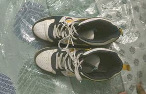 White &amp; Blue Lace-Up Sneakers