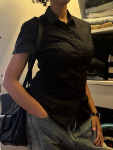 Black Fitted Button-Up Shirt