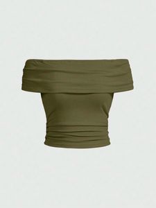 Little box Off-Shoulder Olive Green Top
