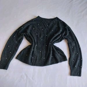 H&amp;M Pearl Embellished Grey Sweater 🫧