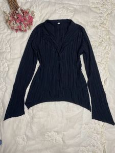 Black Ribbed Knit Cardigan