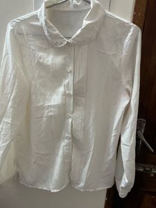 Classic White Pleated Button-Up Shirt