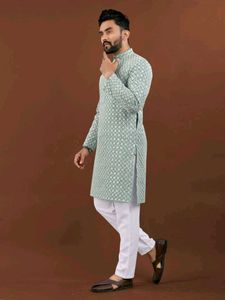 EMBROIDERED TEAL KURTA