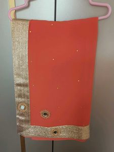 Elegant Orange Embellished Saree