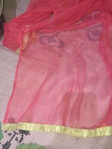 Pink Dupatta with Golden Border