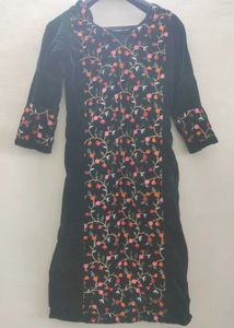 Embroidered Velvet Kurti Set