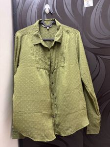 Olive Green Textured Button-Up Shirt
