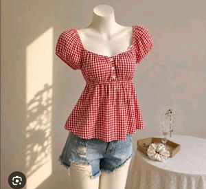 Red Gingham Puff babydoll top