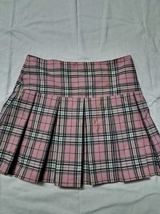 Pink Plaid Pleated Mini Skirt