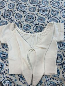 korean White Tie-Front Crop Top